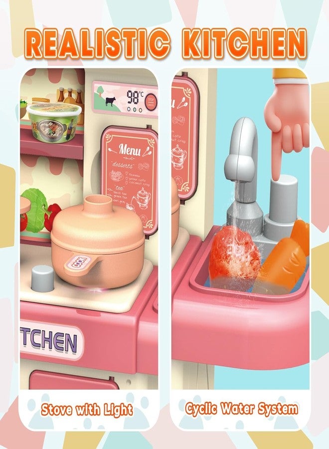 TOYVELLY مجموعة مطبخ لعب صغيرة من TOYVELLY للأطفال مع بخار وأضواء واقعية، ونظام مياه دوري، وألعاب مطبخ طعام للعب التخيلي، هدايا للبنات والأولاد من 3 إلى 6 سنوات (أحمر داكن) - Image 3